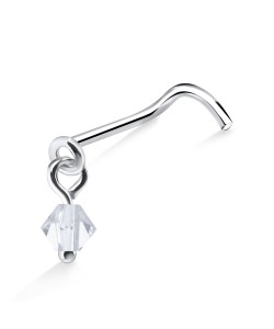 Stone Hook Shaped Silver Curved Nose Stud NSKB-556